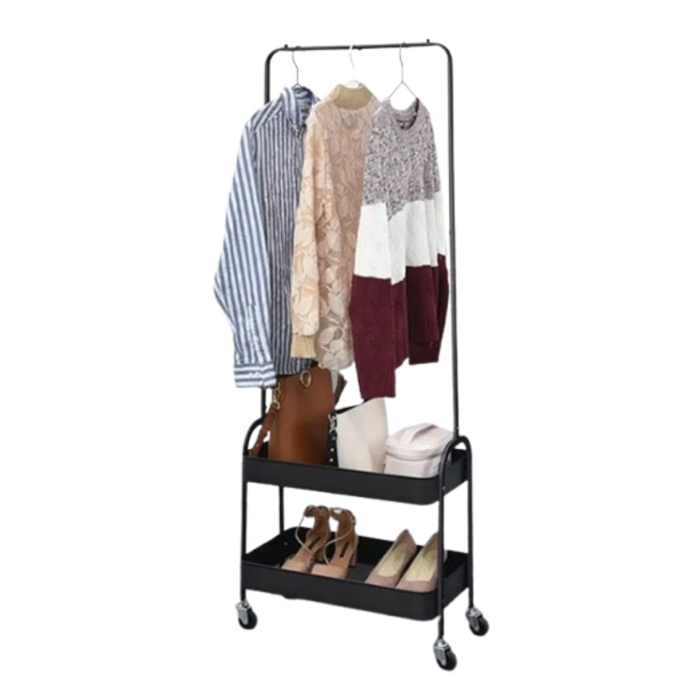 2-Layer Storage Basket & Standing Clothes Organizer Rack – Space-Saving & Stylish