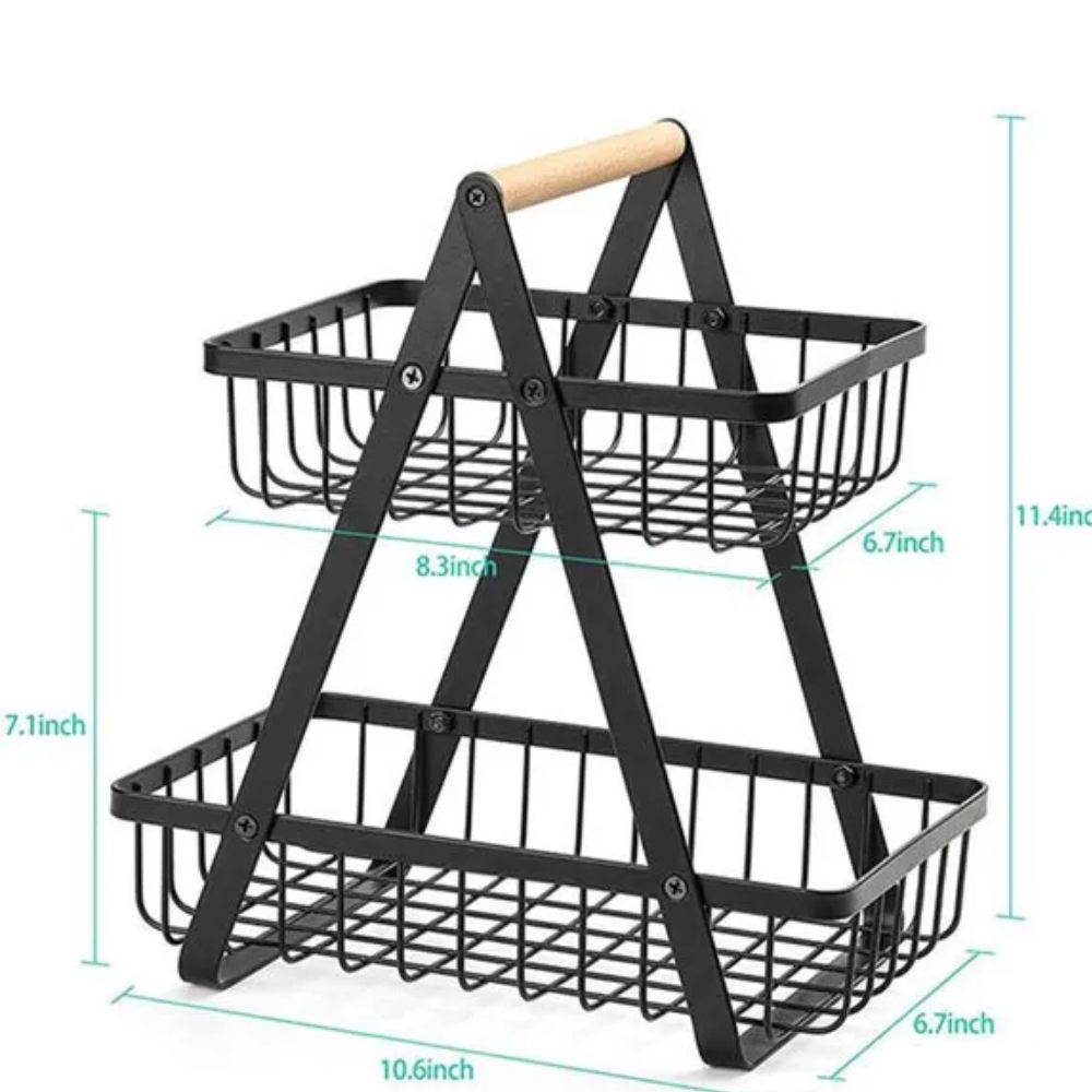 2 Tier Metal Fruit Basket Portable Kitchen Storage Countertop Rack for Fruits & Vegetables (1)