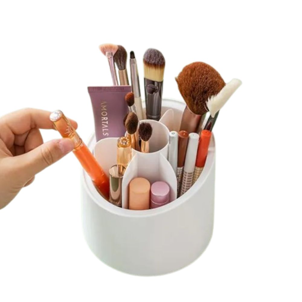 360° Rotating Makeup Brush Organizer with Dustproof Lid