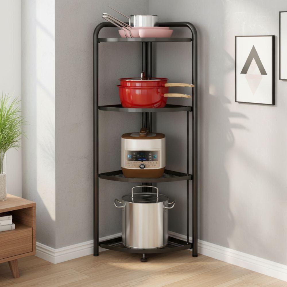 4-Tier Steel Triangular Corner Stand Multi-Functional Shelves
