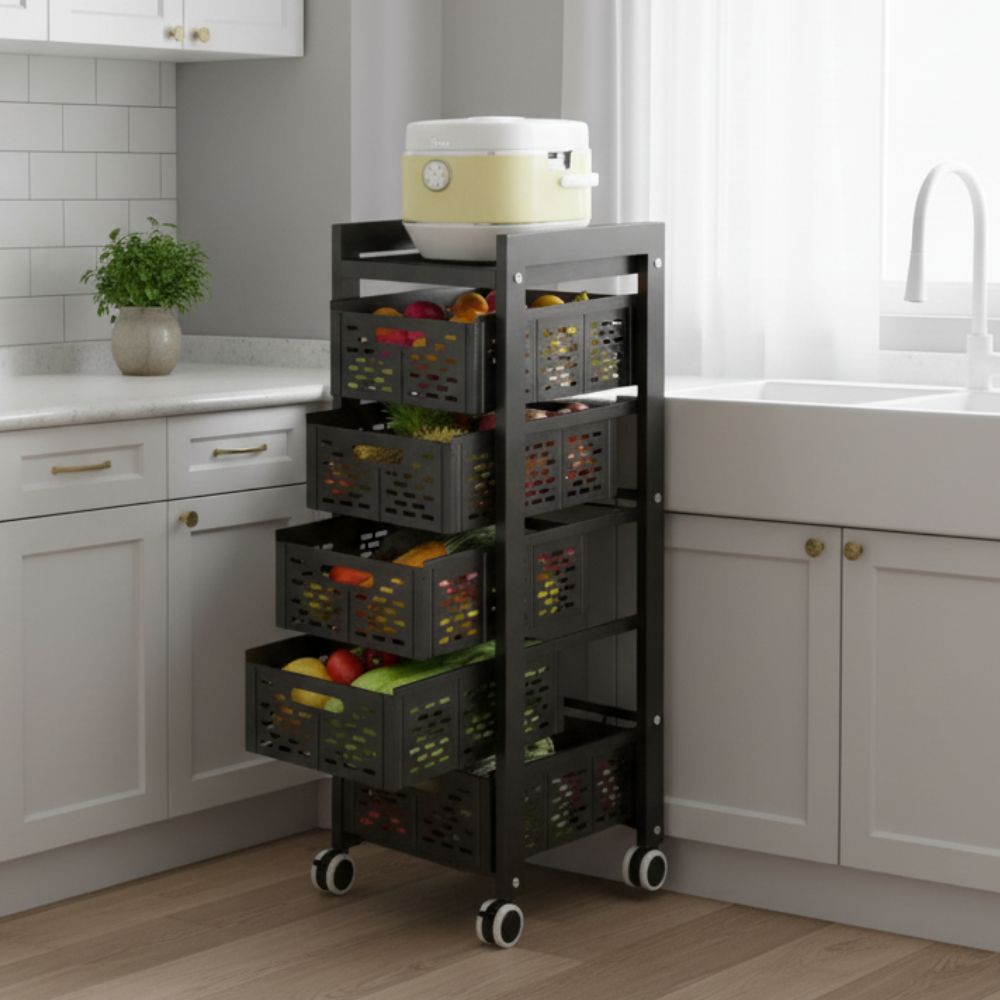 5-Layer Rolling Kitchen Organizer Pull Out Drawer Storage Rack