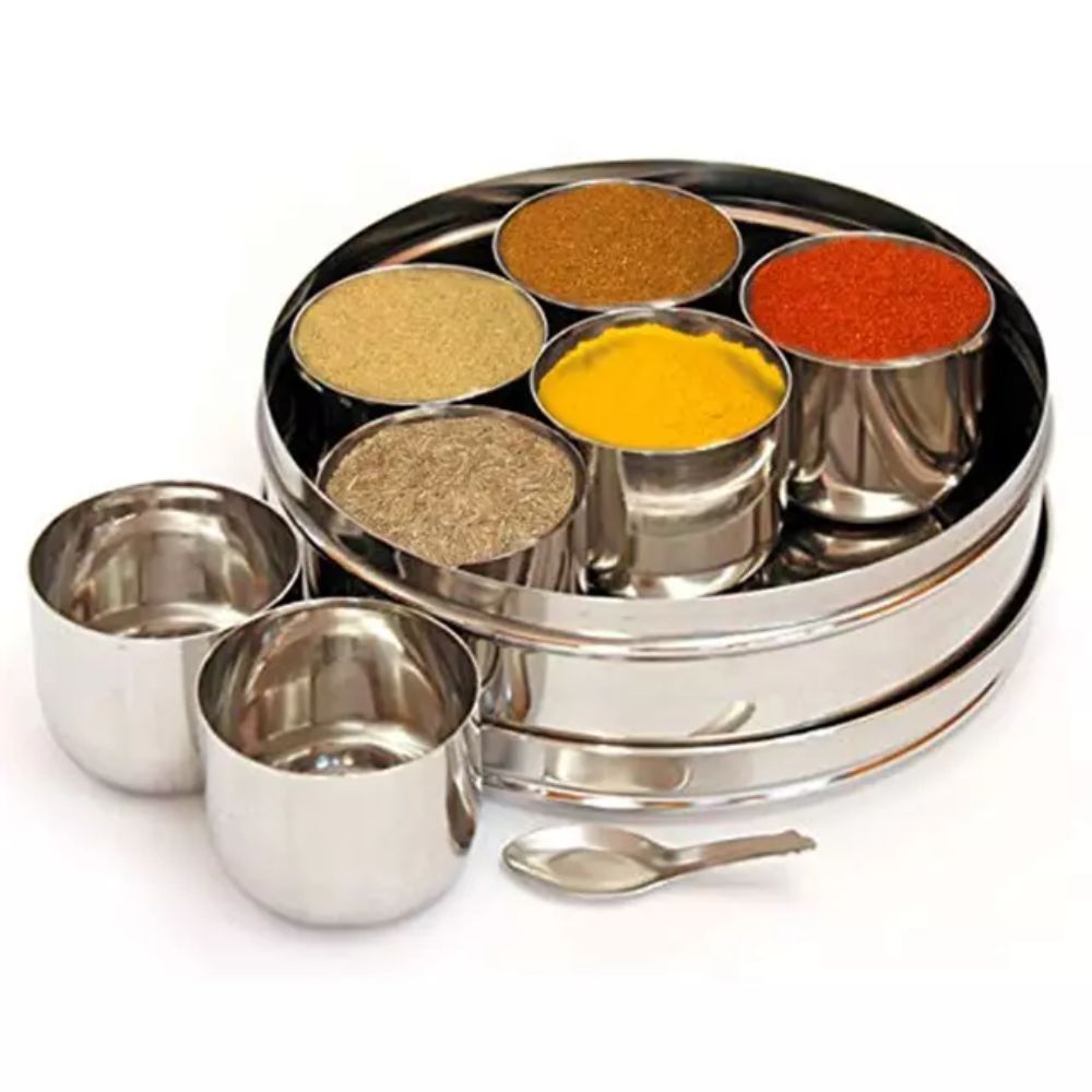7-Portions Large Spices Box Stainless Steel with Cover