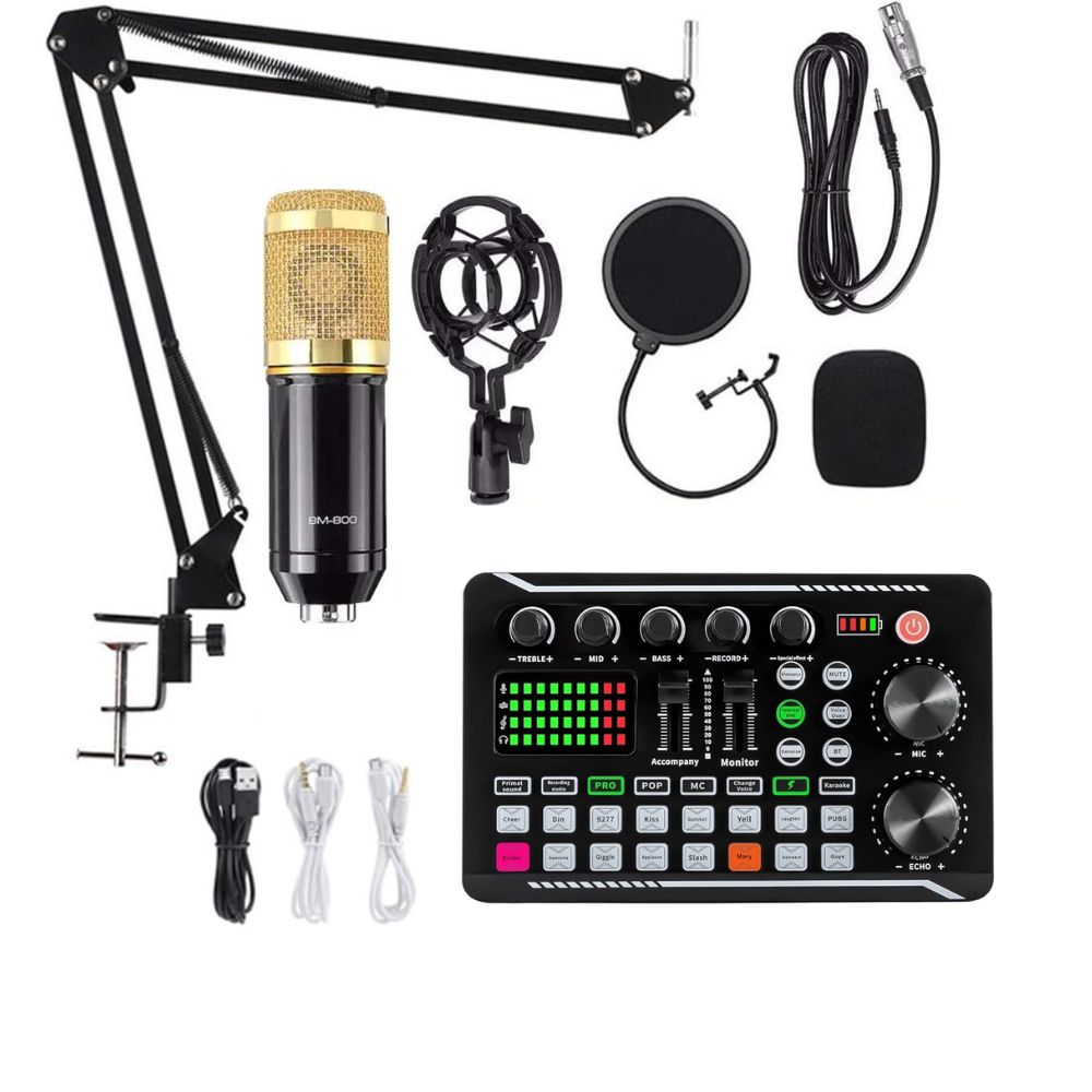 BM 800 Studio condenser Microphone set & F998 Sound Card Combo Package