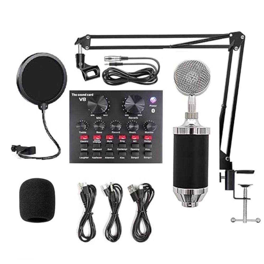 BM3000 Condenser Microphone With V8 Sound Card Full Studio Package