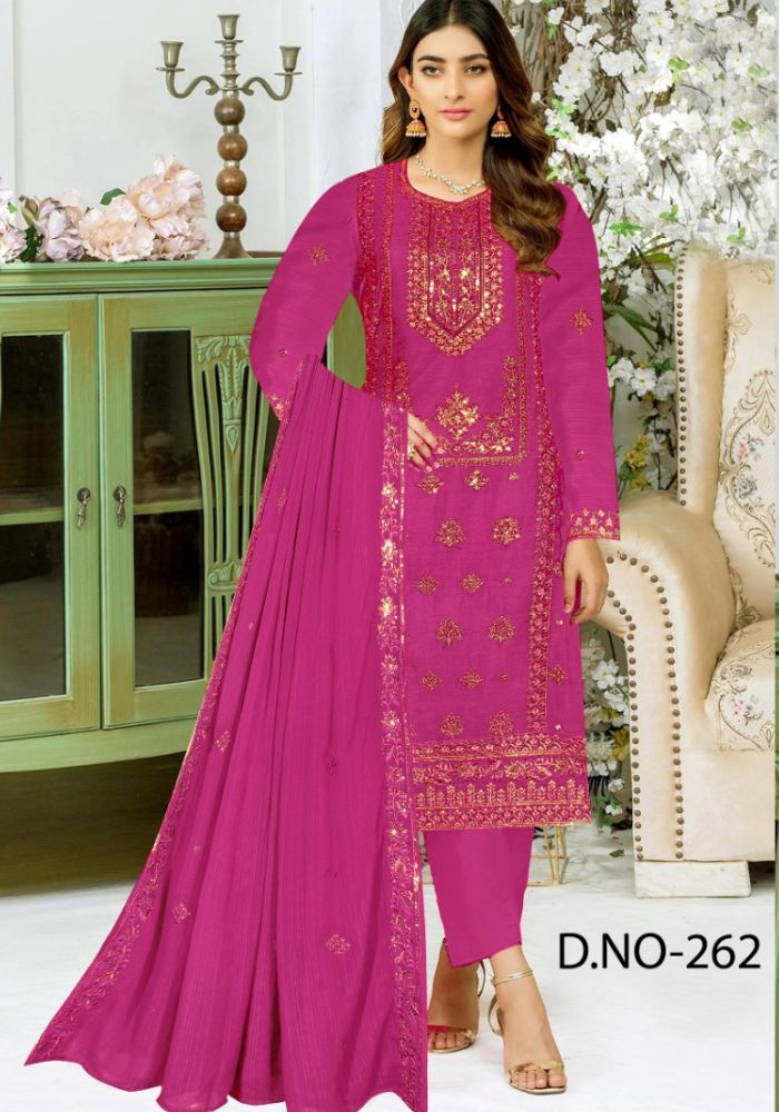 Embroidered Georgette Three-Piece Ladies Salwar Kameez Maroon Color
