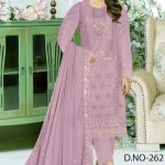 Embroidered Georgette Three-Piece Ladies Salwar Kameez Ash Color