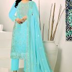 Exclusive Embroidery Work Salwar Kameez Blue Color