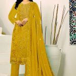 Exclusive Embroidery Work Salwar Kameez Golden Color