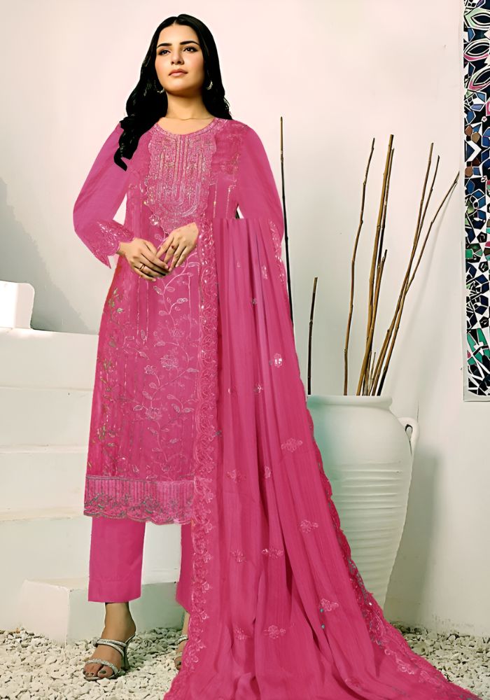 Exclusive Embroidery Work Salwar Kameez Pink Color