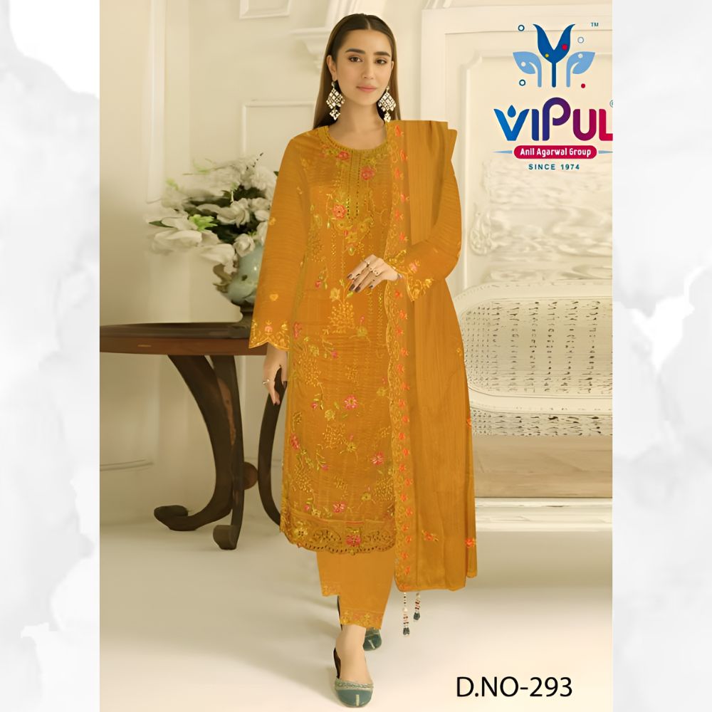Vipul Fashion Party Wear Design Salwar Kameez Golden