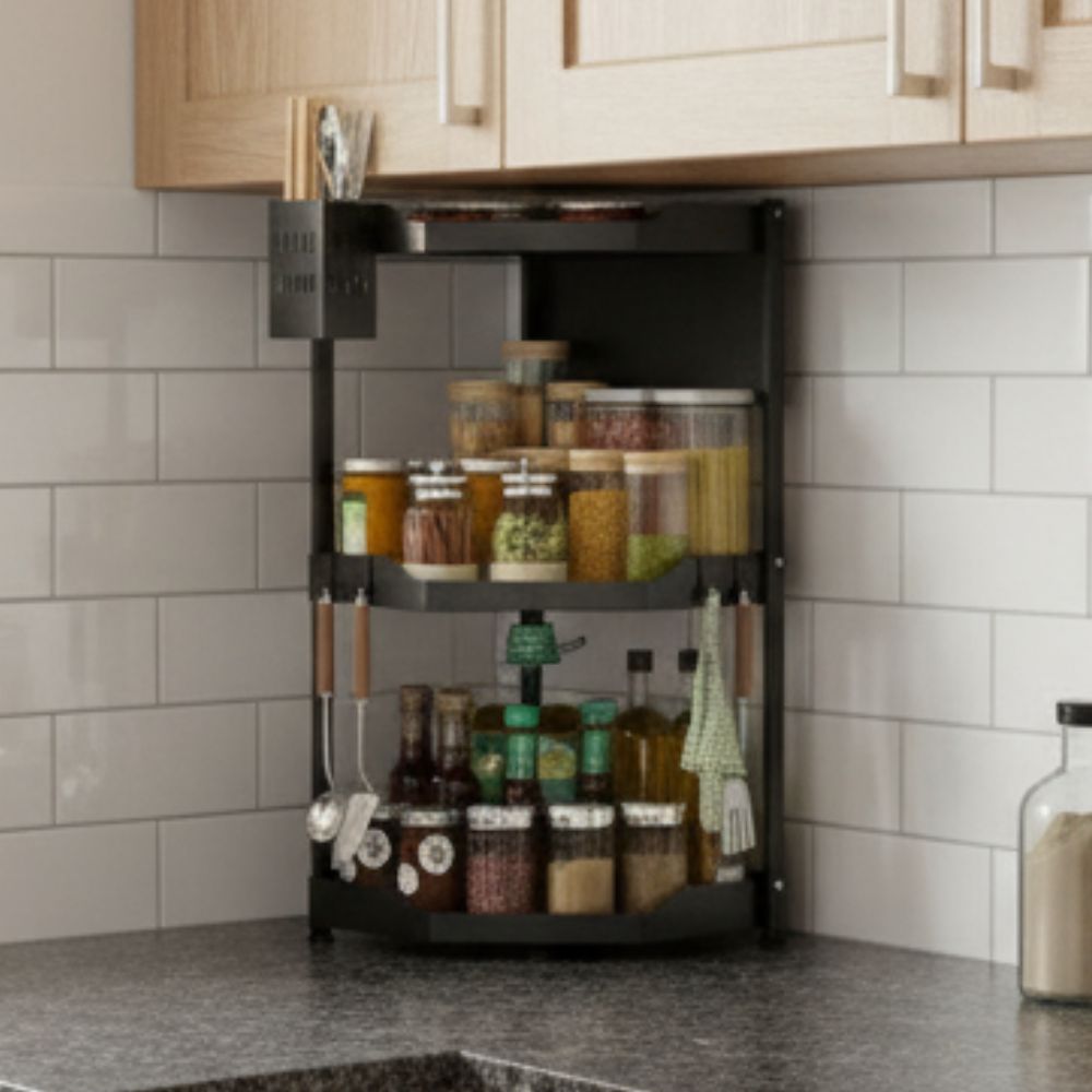Folding Kitchen 3-Layer Carbon Steel Organizer Storage