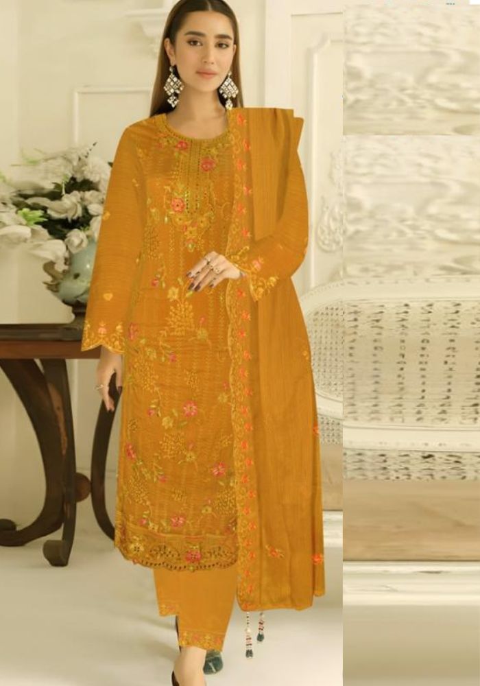 Vipul Fashion Party Wear Design Salwar Kameez Golden