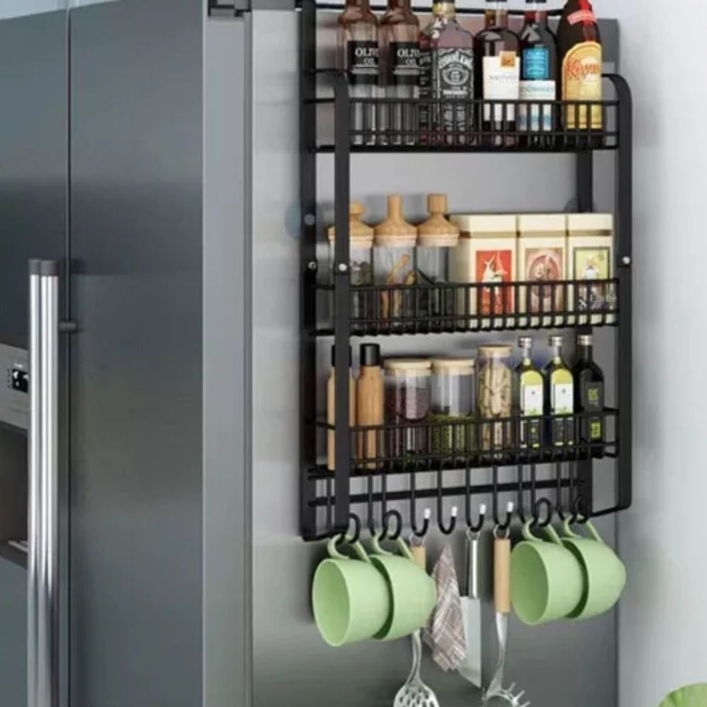 Multi-Function Refrigerator Side Rack: Wall-Mounted Kitchenware Shelf