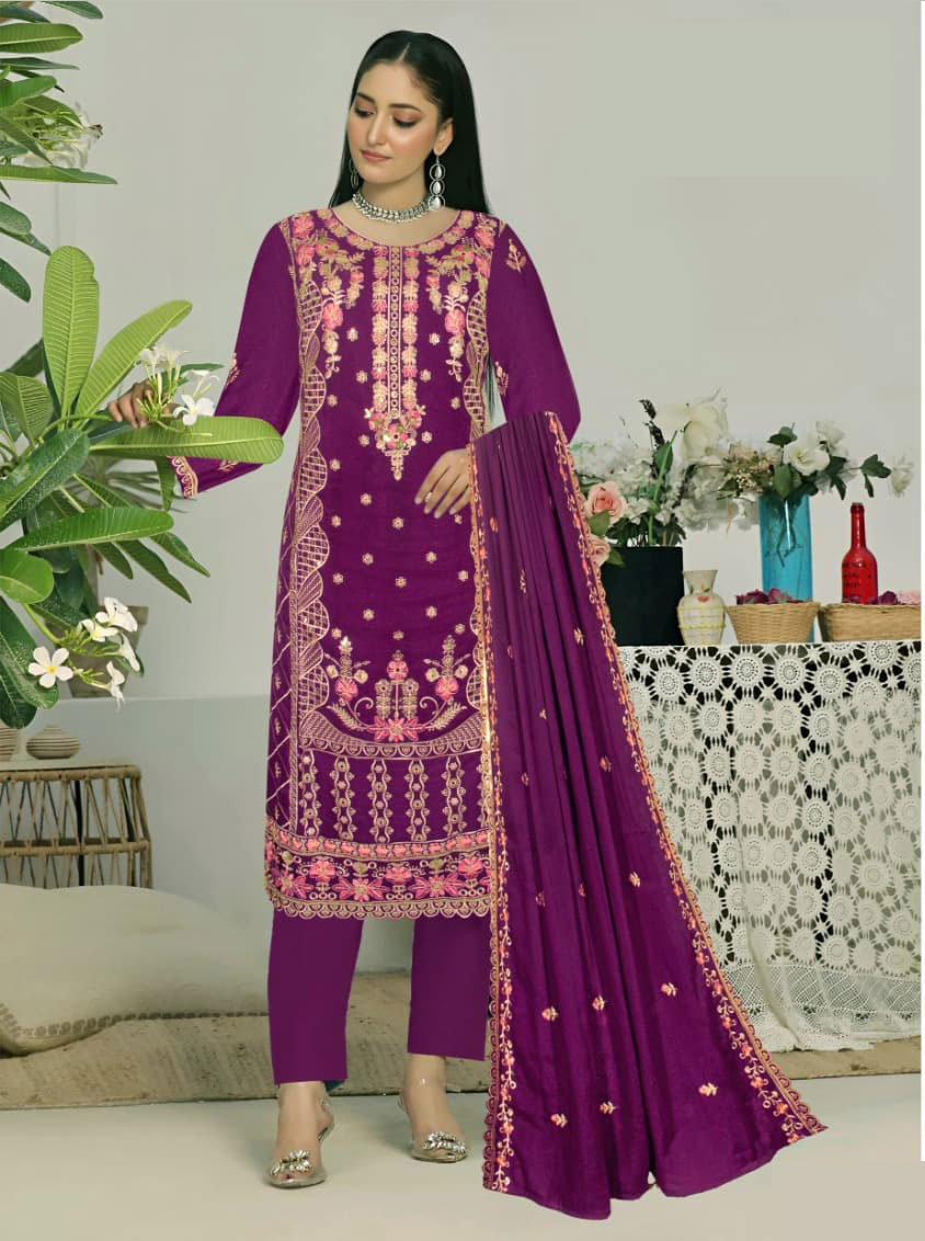 Heavy Embroydery Salwar Kameez Noor Style Magenta ColorThree Pieces