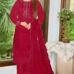Heavy Embroydery Salwar Kameez Noor Style Maroon Color Three Pieces