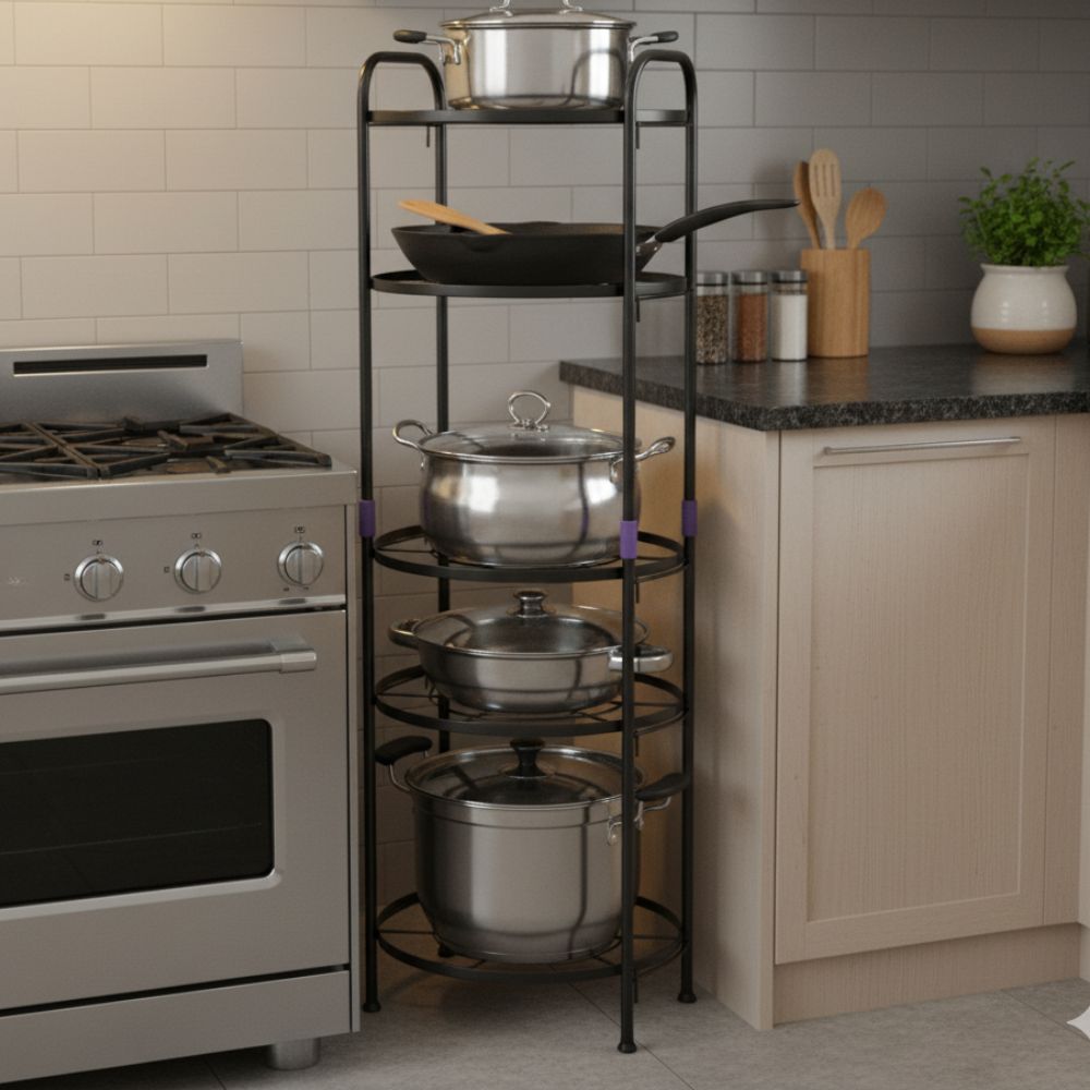Stainless Steel 5 Layer Kitchen Pot Rack: Space-Saving Cookware Organizer