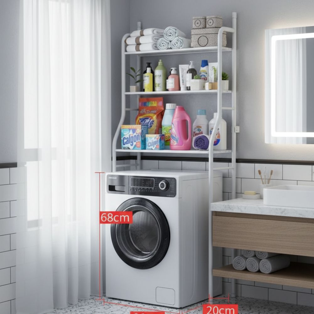 3 Tier Over Toilet Bathroom Storage Rack: Stainless Steel Laundry & Washing Machine Shelf