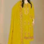 Vipul Fashion Amina Heavy Embroidery Work Chiffon Suit Golden Color
