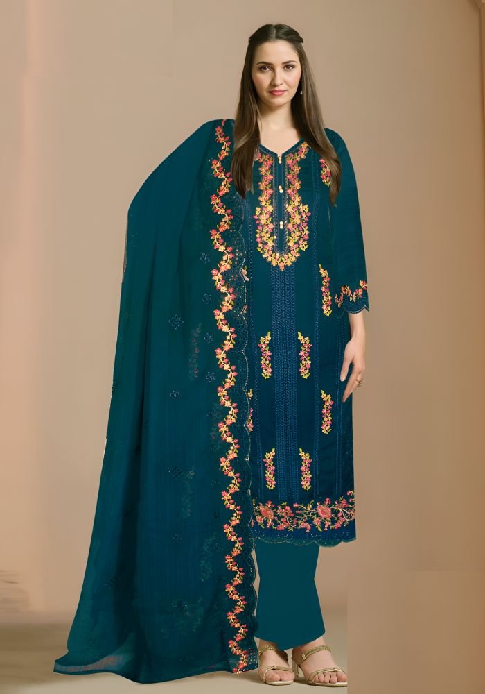 Vipul Fashion Amina Heavy Embroidery Work Chiffon Suit Bottle Green