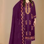 Vipul Fashion Amina Heavy Embroidery Work Chiffon Suit Magenta Color