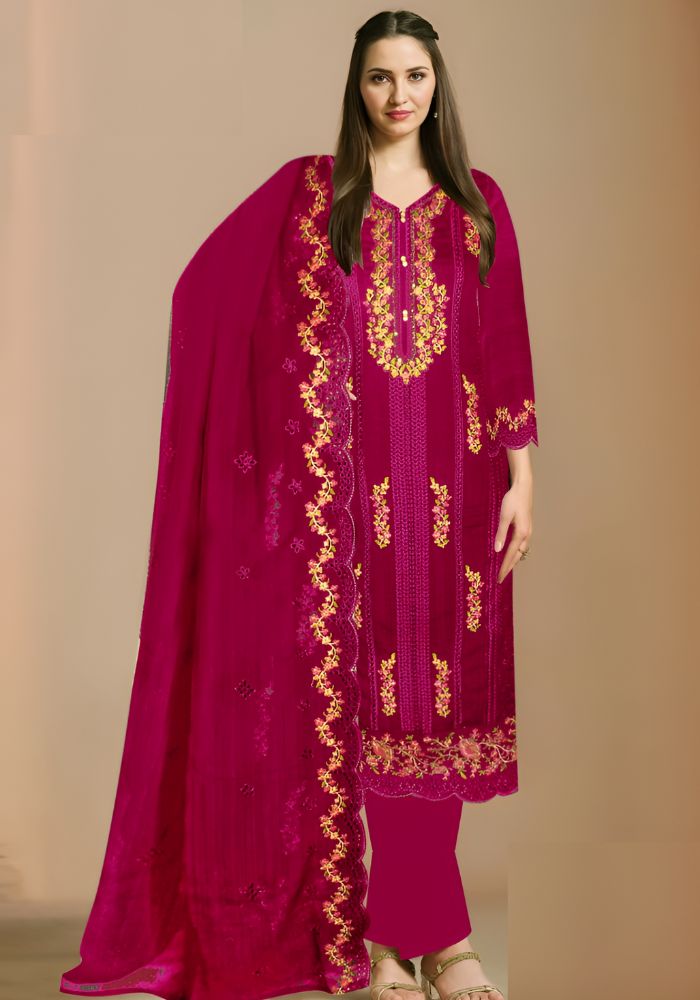 Vipul Fashion Amina Heavy Embroidery Work Chiffon Suit Maroon Color