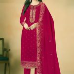 Embroidered Georgette Ceremonial Salwar Kameez Magenta Color