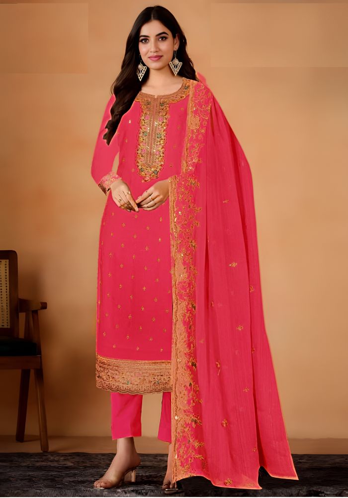 Embroidered Georgette Ceremonial Salwar Kameez Pink Color