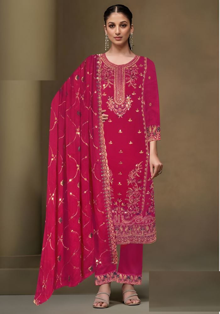 Exclusive Embroidered Three-Piece Pink Color Sawar Kameez