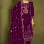 Exclusive Embroidered Three-Piece Purple Color Sawar Kameez
