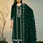 Exclusive Vipul Stellaa Design Organza Salwar Kameez Bottle Green Color