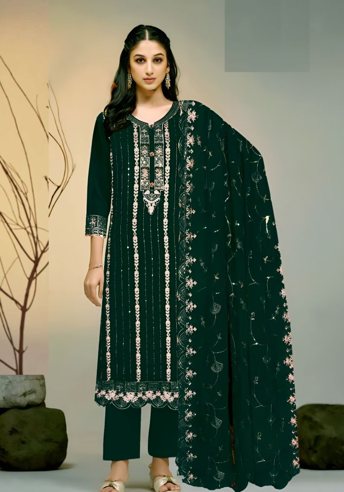Exclusive Vipul Stellaa Design Organza Salwar Kameez Bottle Green Color