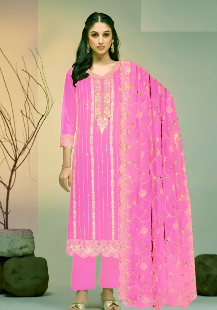 Exclusive Vipul Stellaa Design Organza Salwar Kameez Pink Color
