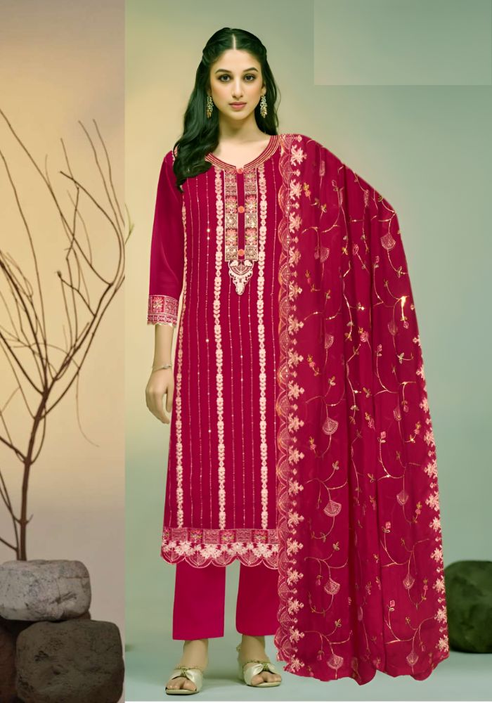 Exclusive Vipul Stellaa Design Organza Salwar Kameez Maroon Color
