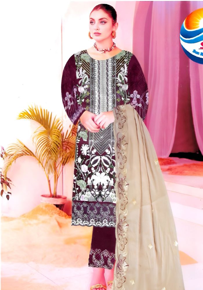 Unstitched Embroidered PartywareThree Pieces Suit 2164 D