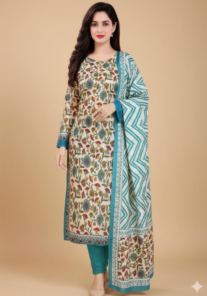 Bonoful Joypury Cotton Printed Three Pieces Blue