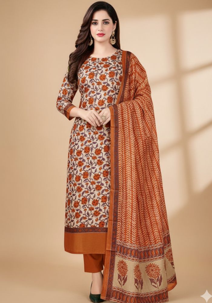 Bonoful Joypury Cotton Printed Three Piece Orange