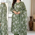 Bonoful Joypury Cotton Printed Three Pieces Green