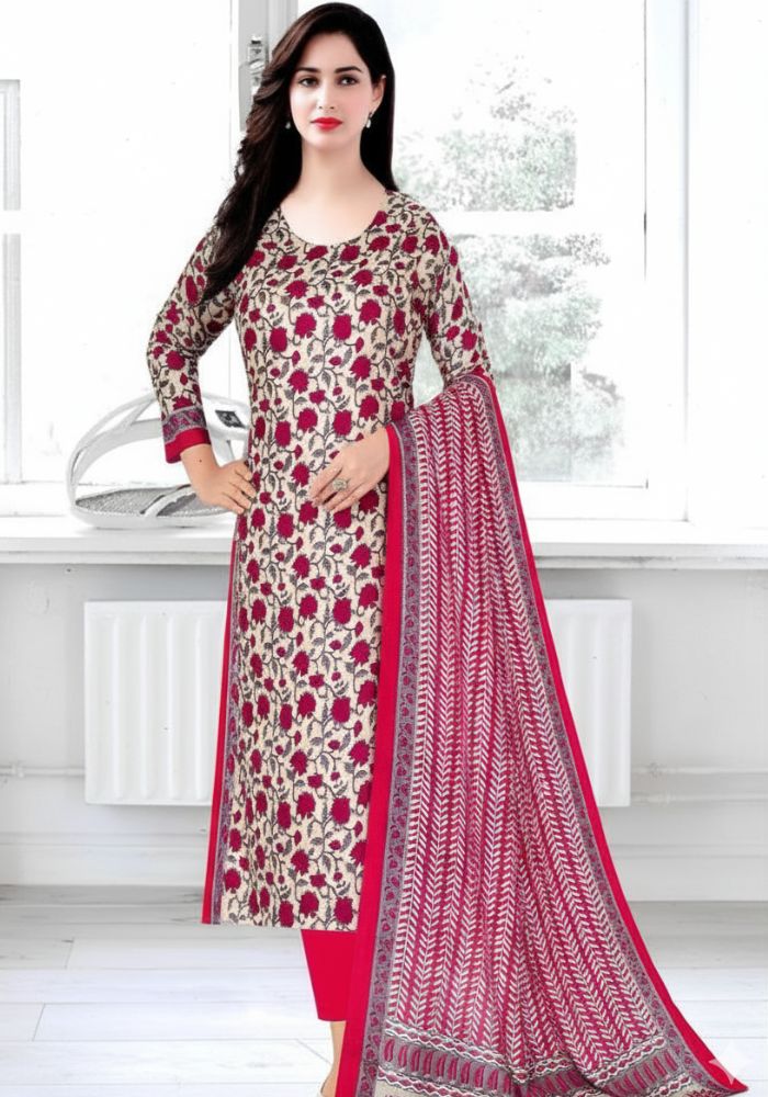 Bonoful Joypury Cotton Printed Three Piece Pink