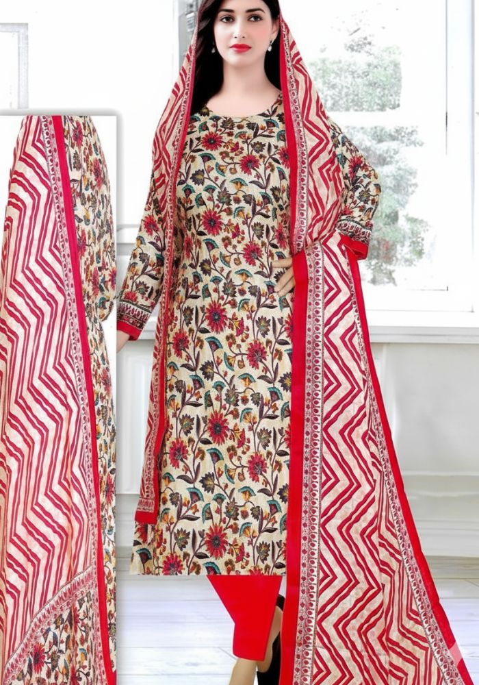 Bonoful Joypury Cotton Printed Three Pieces Maroon