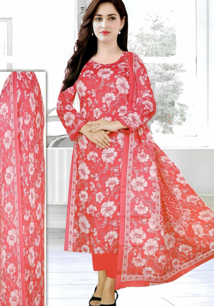 Bonoful Joypury Cotton Flower Printed Three Pieces Purple Color
