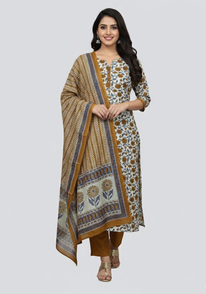 Bonoful Joypury Cotton Printed Three Piece Orange