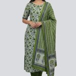 Bonoful Joypury Cotton Printed Three Pieces Oliv Green Color