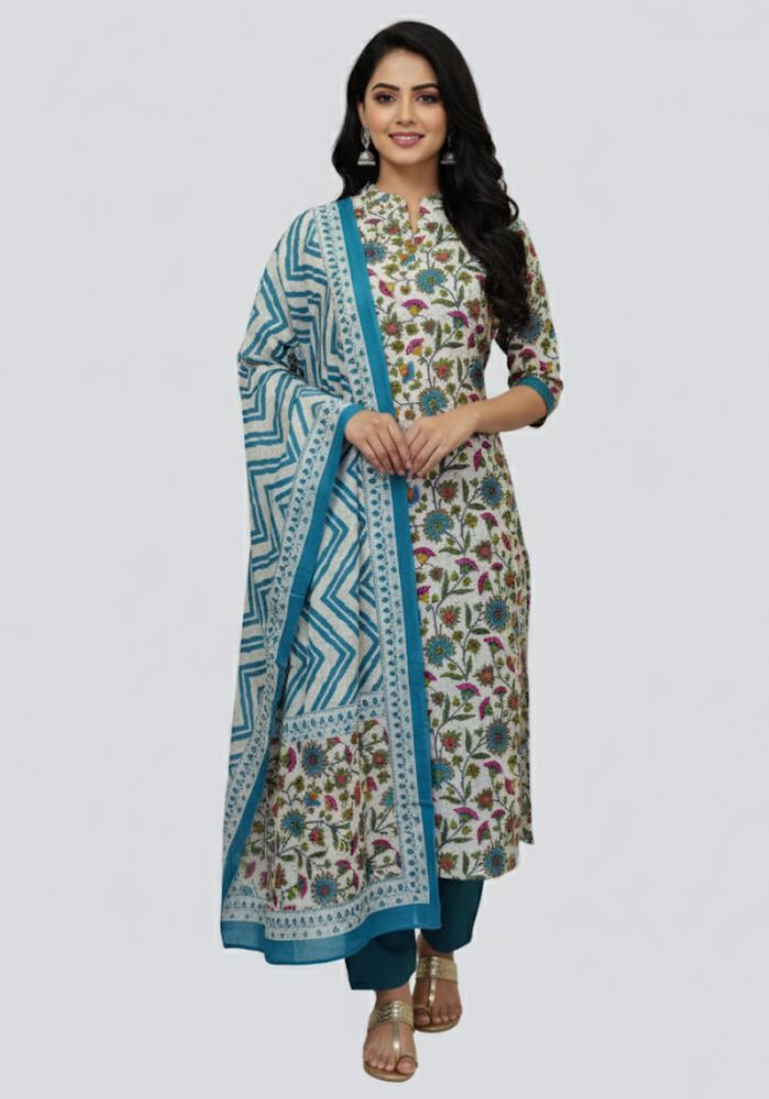 Bonoful Joypury Cotton Printed Three Pieces Blue