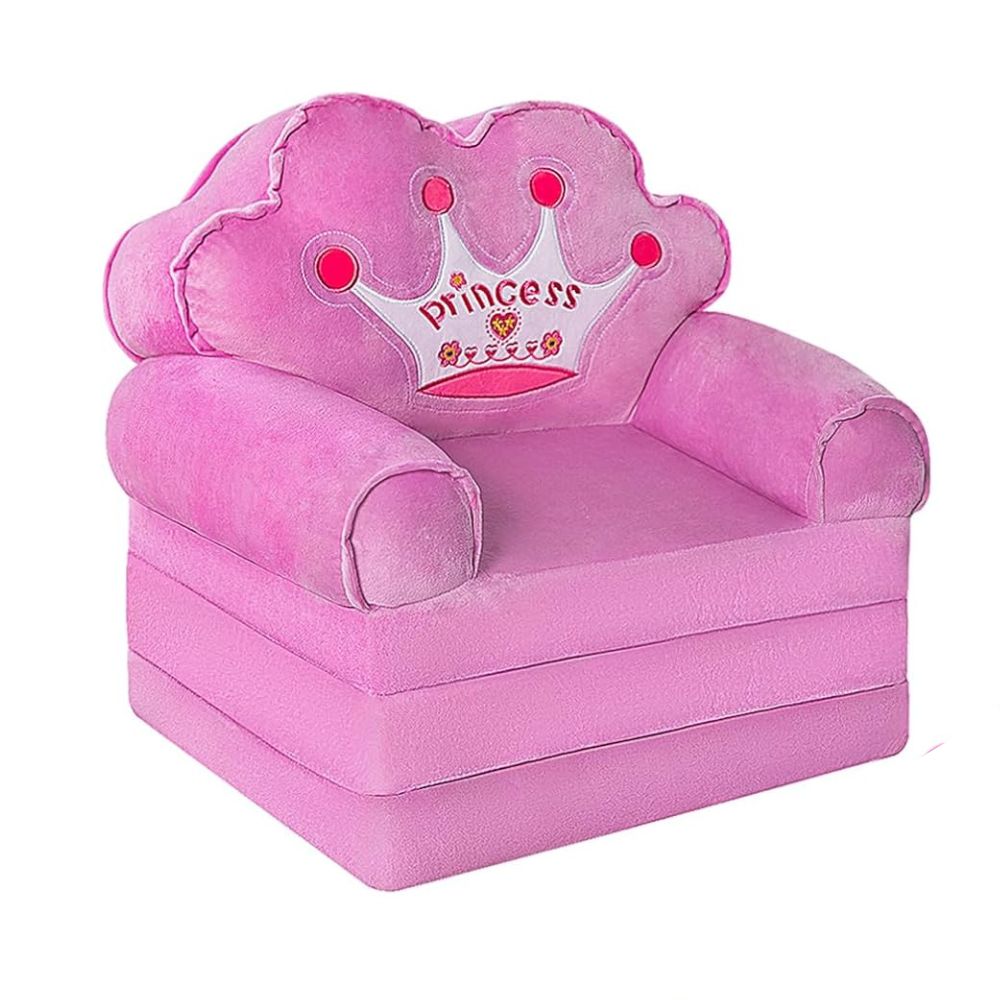 Foldable Toddler Couch Bed Princess-Themed Kids Sofa Lounger for Girls