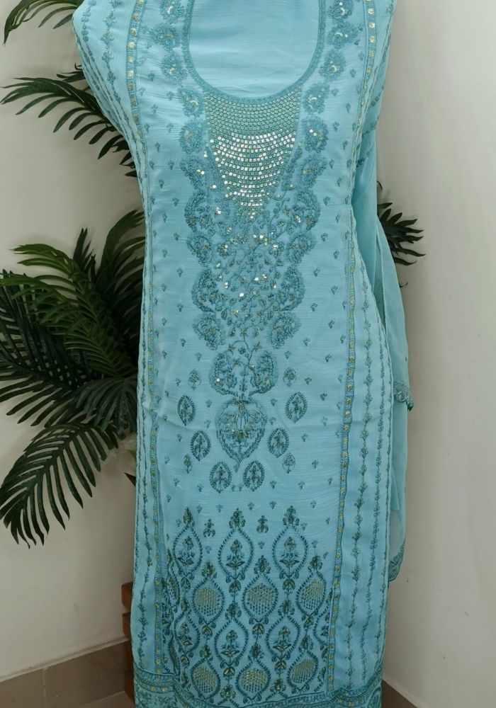 Full Body Embroidery Work Luxuary Shifon Party Dress Blue (1)