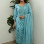 Full Body Embroidery Work Luxuary Shifon Party Dress Blue Color