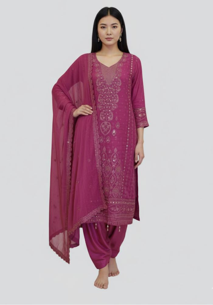 Full Body Embroidery Work Luxuary Shifon Party Dress Pink Color