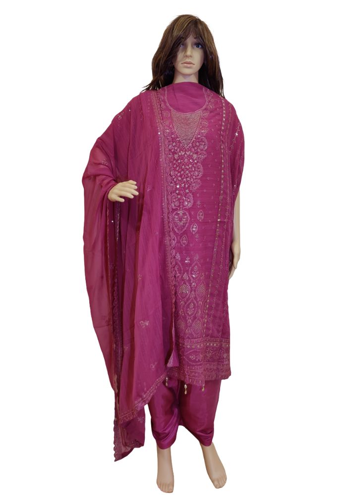 Full Body Embroidery Work Luxuary Shifon Party Dress Pink