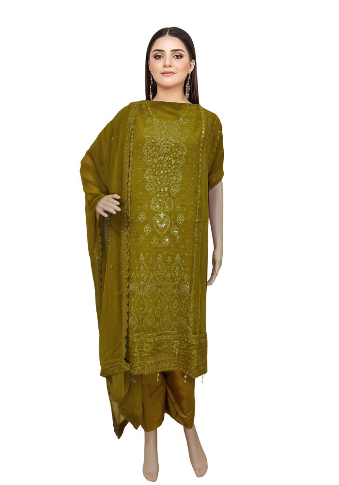 Full Body Embroidery Work Luxuary Shifon Party Dress oliv (1)