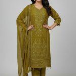Full Body Embroidery Work Luxuary Shifon Party Dress Oliv Color
